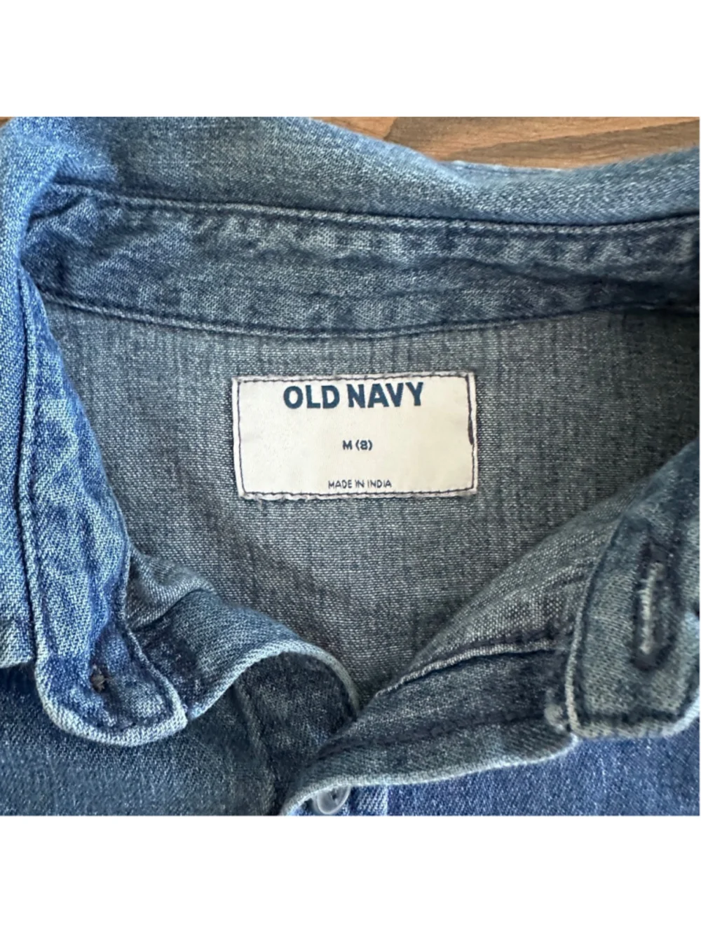 Old Navy Boys Denim Button Down Shirt M 8 Blue Chambray Long Sleeve Pocket